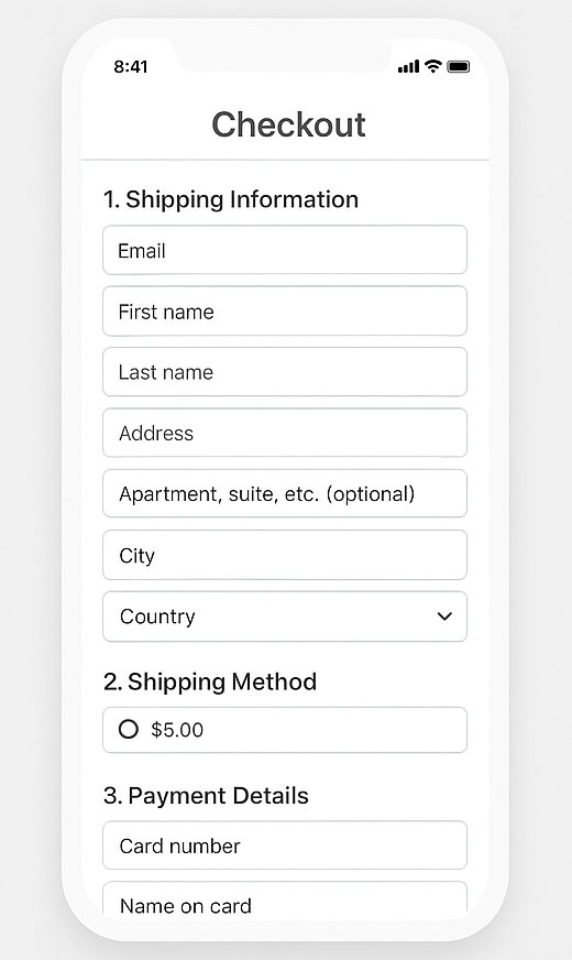 Problematic mobile checkout before redesign