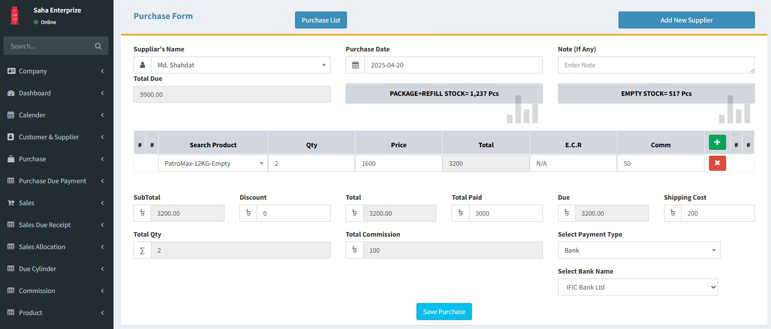 Gas cylinder management dashboard